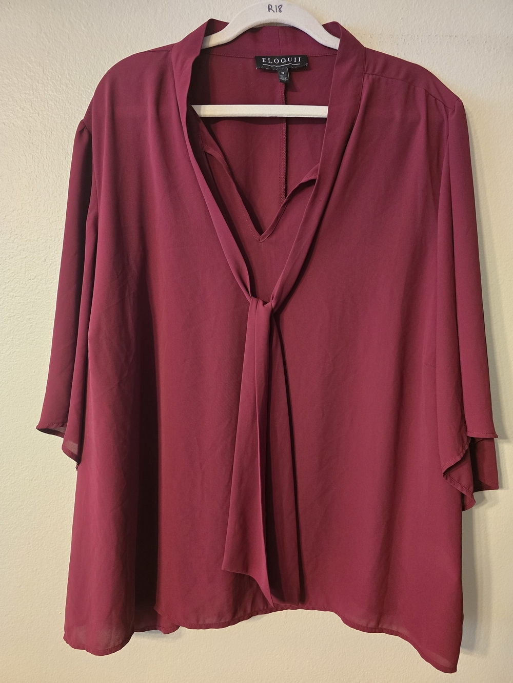 Eloquii Berry Tie-Neck Blouse
